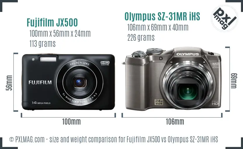 Fujifilm JX500 vs Olympus SZ-31MR iHS size comparison