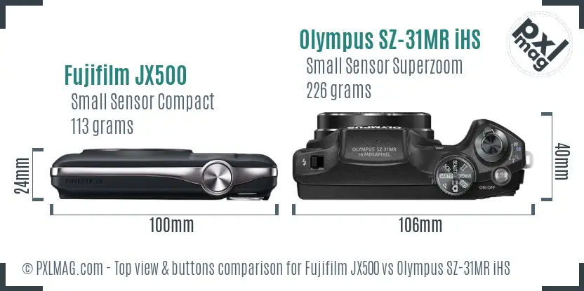 Fujifilm JX500 vs Olympus SZ-31MR iHS top view buttons comparison