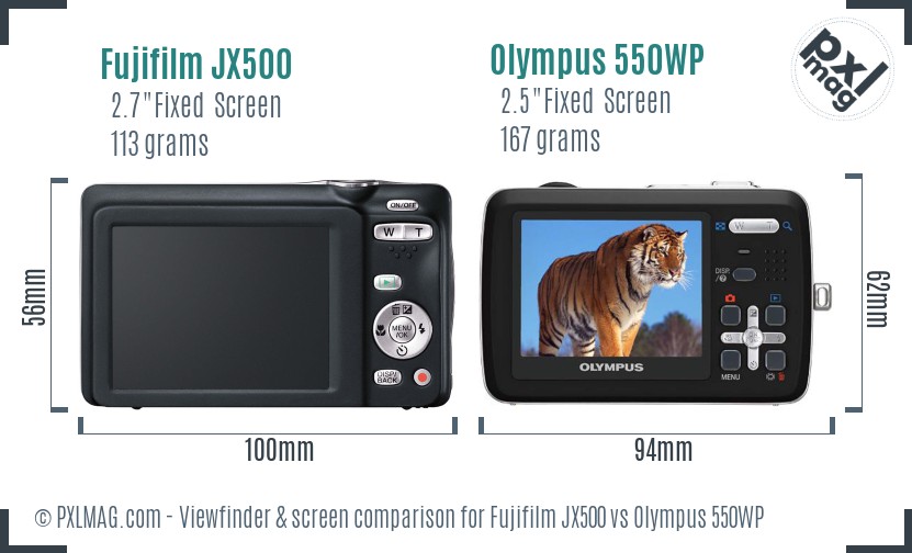 Fujifilm JX500 vs Olympus 550WP Screen and Viewfinder comparison