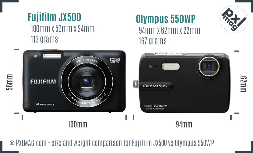 Fujifilm JX500 vs Olympus 550WP size comparison