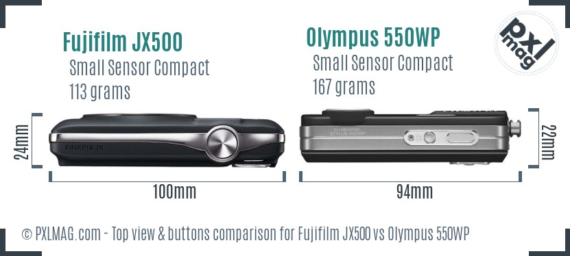 Fujifilm JX500 vs Olympus 550WP top view buttons comparison