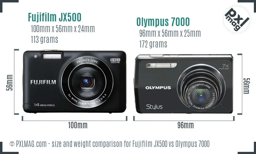 Fujifilm JX500 vs Olympus 7000 size comparison