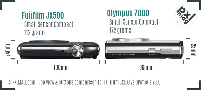 Fujifilm JX500 vs Olympus 7000 top view buttons comparison