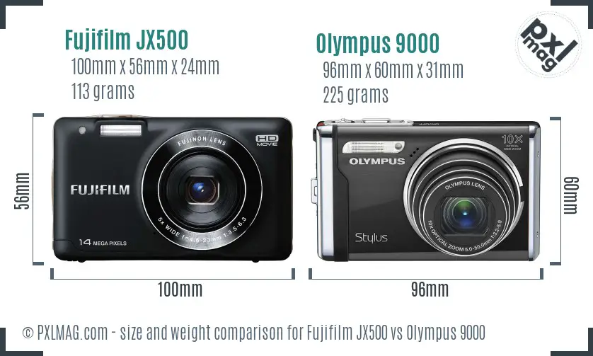 Fujifilm JX500 vs Olympus 9000 size comparison