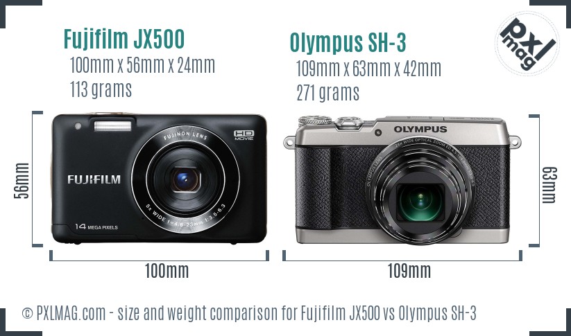 Fujifilm JX500 vs Olympus SH-3 size comparison
