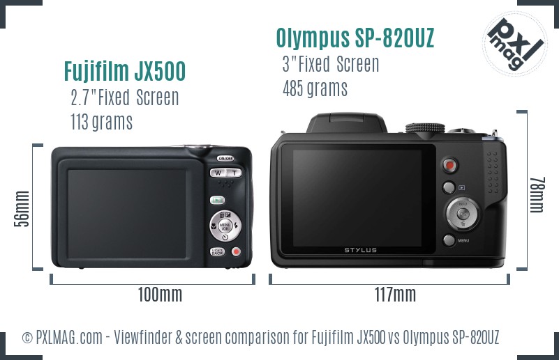 Fujifilm JX500 vs Olympus SP-820UZ Screen and Viewfinder comparison