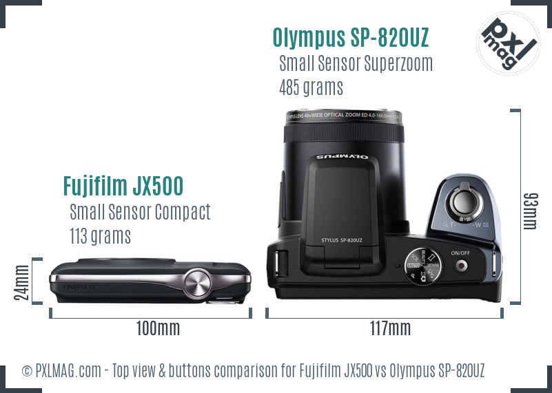 Fujifilm JX500 vs Olympus SP-820UZ top view buttons comparison