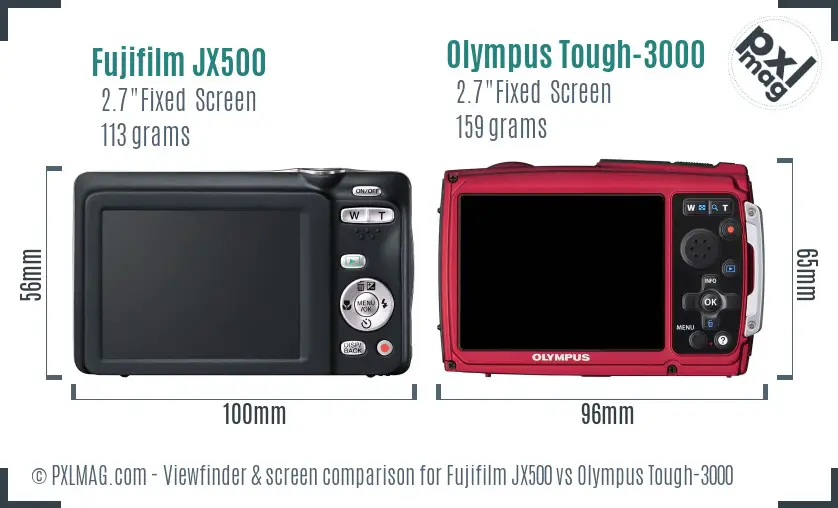 Fujifilm JX500 vs Olympus Tough-3000 Screen and Viewfinder comparison