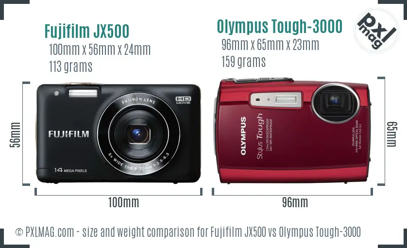 Fujifilm JX500 vs Olympus Tough-3000 size comparison Fujifilm JX500 vs Olympus Tough-3000 size comparison