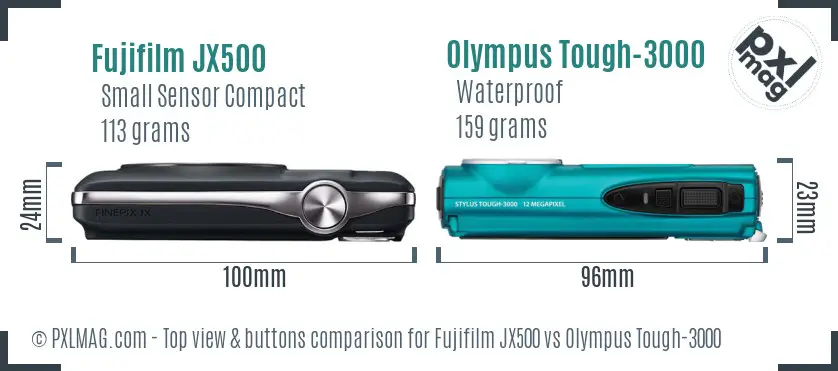Fujifilm JX500 vs Olympus Tough-3000 top view buttons comparison