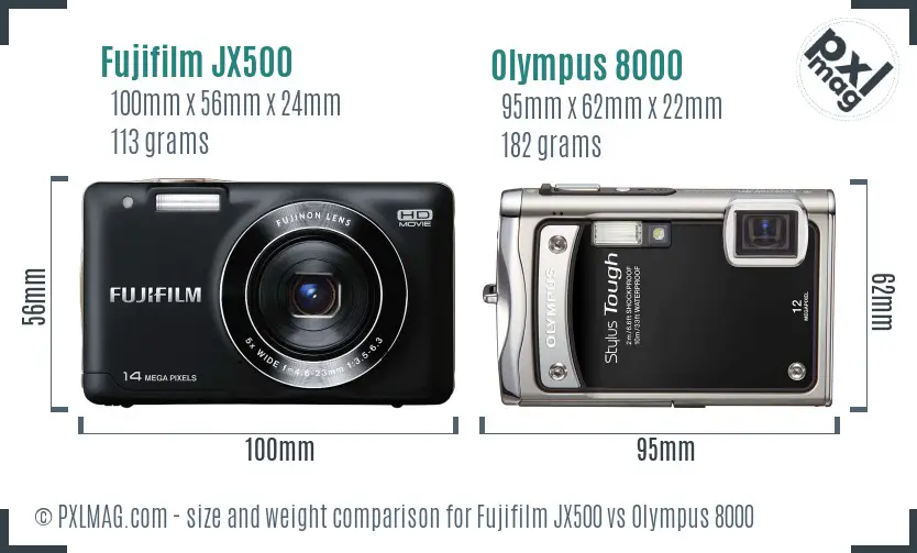 Fujifilm JX500 vs Olympus 8000 size comparison