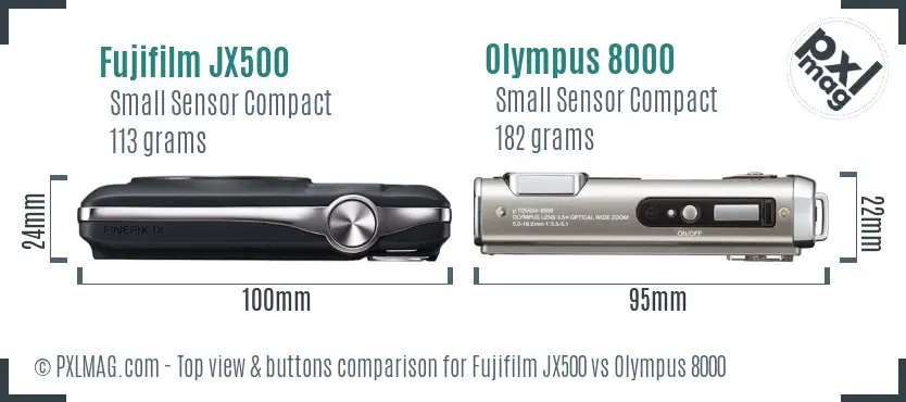 Fujifilm JX500 vs Olympus 8000 top view buttons comparison