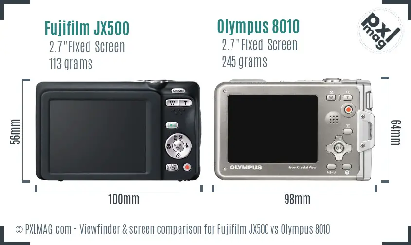 Fujifilm JX500 vs Olympus 8010 Screen and Viewfinder comparison