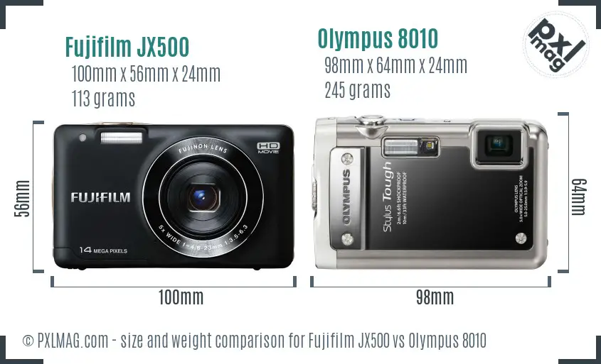 Fujifilm JX500 vs Olympus 8010 size comparison