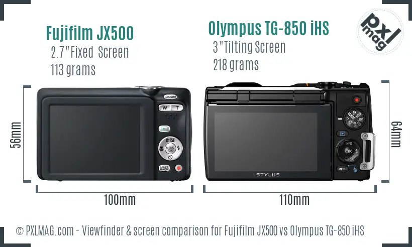 Fujifilm JX500 vs Olympus TG-850 iHS Screen and Viewfinder comparison
