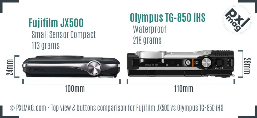 Fujifilm JX500 vs Olympus TG-850 iHS top view buttons comparison