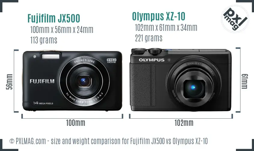 Fujifilm JX500 vs Olympus XZ-10 size comparison