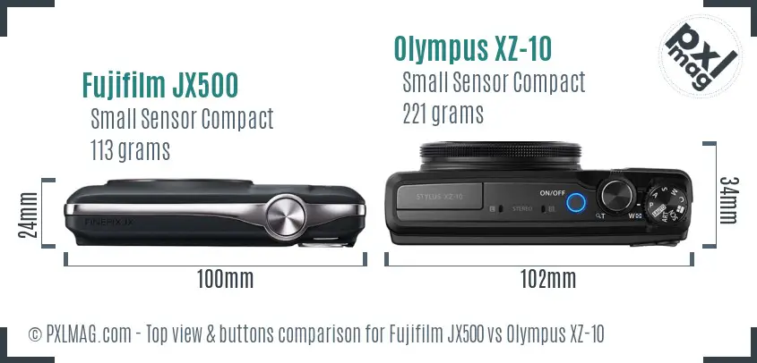 Fujifilm JX500 vs Olympus XZ-10 top view buttons comparison