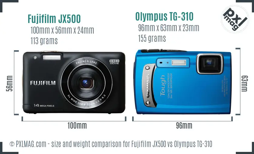 Fujifilm JX500 vs Olympus TG-310 size comparison Fujifilm JX500 vs Olympus TG-310 size comparison