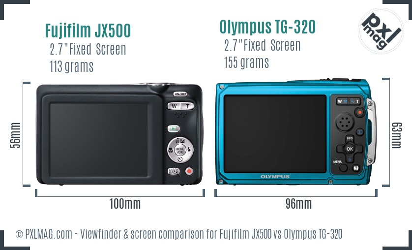 Fujifilm JX500 vs Olympus TG-320 Screen and Viewfinder comparison