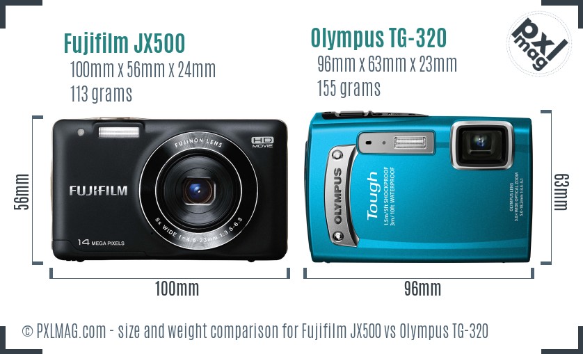 Fujifilm JX500 vs Olympus TG-320 size comparison