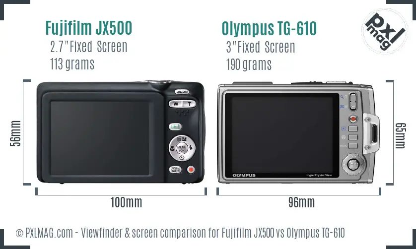 Fujifilm JX500 vs Olympus TG-610 Screen and Viewfinder comparison