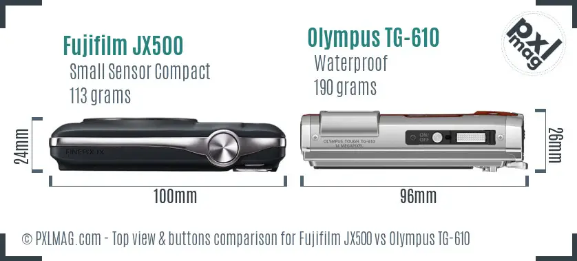 Fujifilm JX500 vs Olympus TG-610 top view buttons comparison