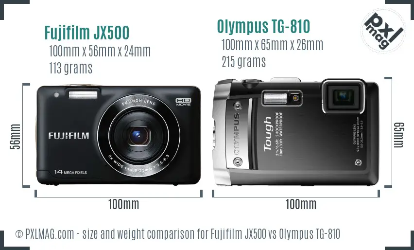 Fujifilm JX500 vs Olympus TG-810 size comparison