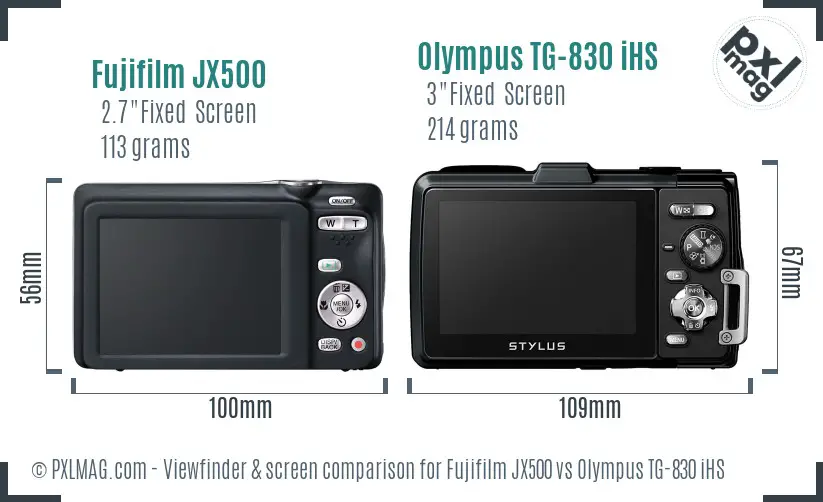 Fujifilm JX500 vs Olympus TG-830 iHS Screen and Viewfinder comparison