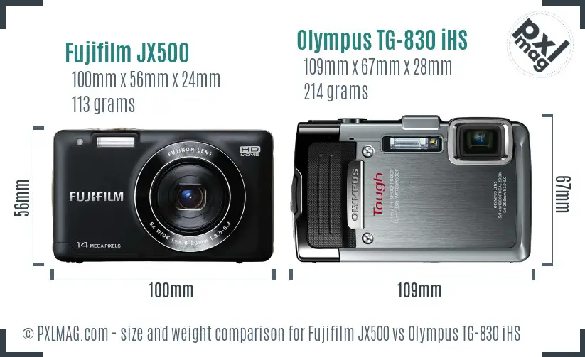 Fujifilm JX500 vs Olympus TG-830 iHS size comparison