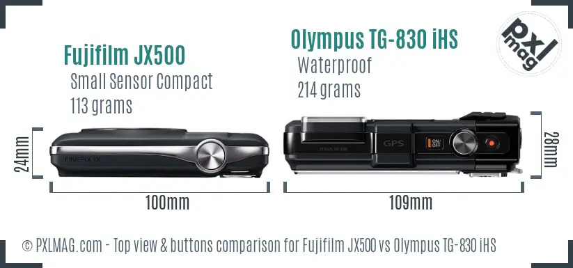 Fujifilm JX500 vs Olympus TG-830 iHS top view buttons comparison
