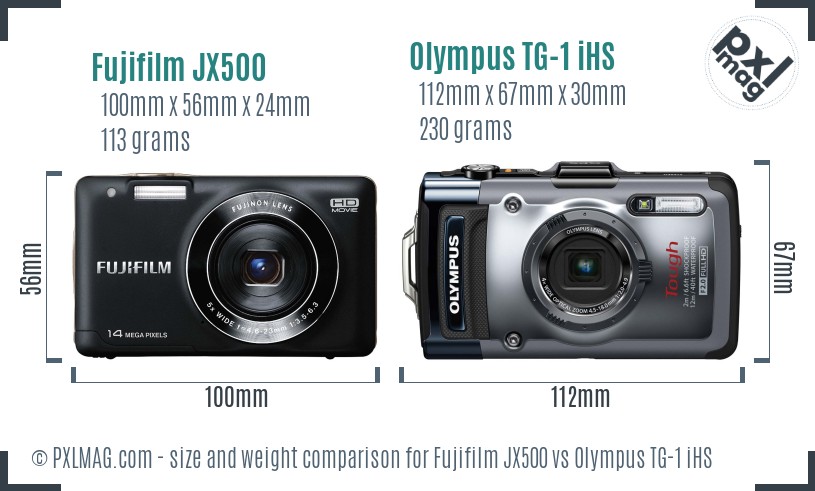 Fujifilm JX500 vs Olympus TG-1 iHS size comparison