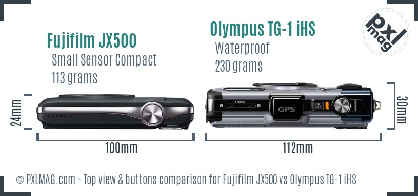 Fujifilm JX500 vs Olympus TG-1 iHS top view buttons comparison