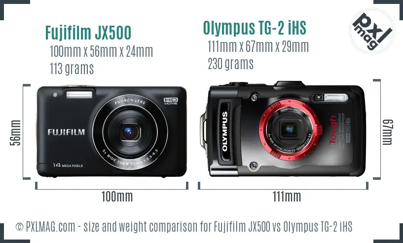 Fujifilm JX500 vs Olympus TG-2 iHS size comparison