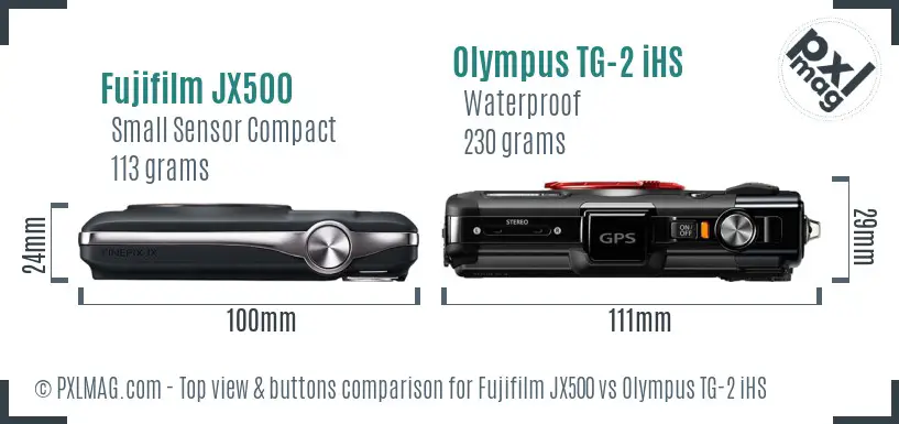 Fujifilm JX500 vs Olympus TG-2 iHS top view buttons comparison