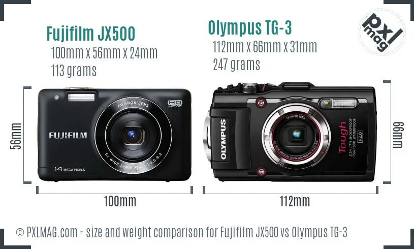 Fujifilm JX500 vs Olympus TG-3 size comparison