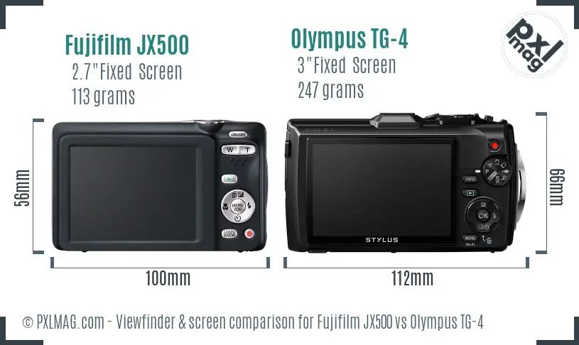 Fujifilm JX500 vs Olympus TG-4 Screen and Viewfinder comparison