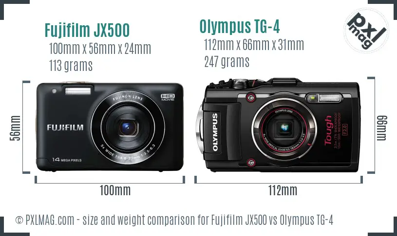 Fujifilm JX500 vs Olympus TG-4 size comparison