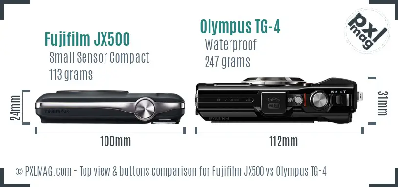 Fujifilm JX500 vs Olympus TG-4 top view buttons comparison