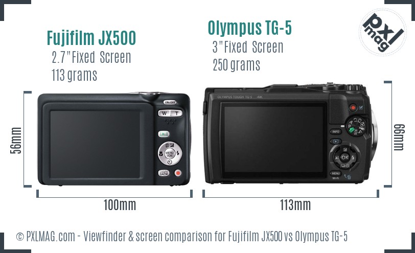Fujifilm JX500 vs Olympus TG-5 Screen and Viewfinder comparison