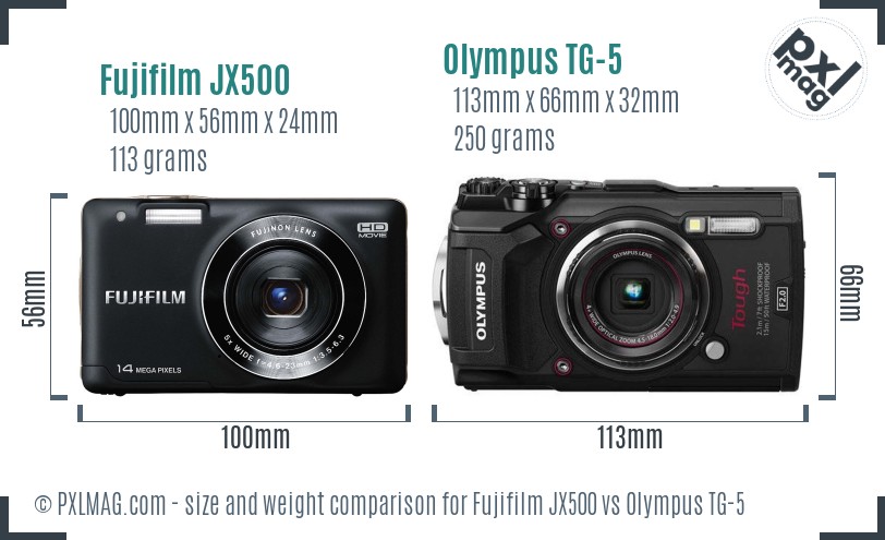 Fujifilm JX500 vs Olympus TG-5 size comparison