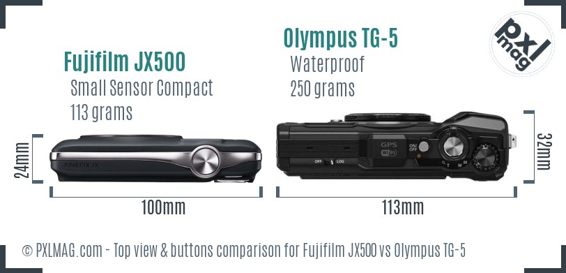 Fujifilm JX500 vs Olympus TG-5 top view buttons comparison