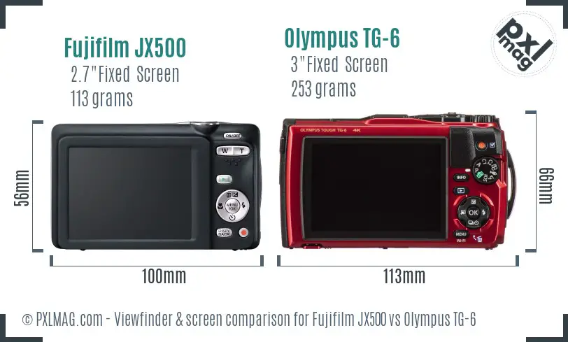 Fujifilm JX500 vs Olympus TG-6 Screen and Viewfinder comparison