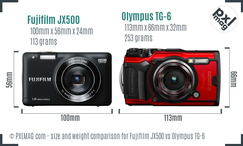 Fujifilm JX500 vs Olympus TG-6 size comparison