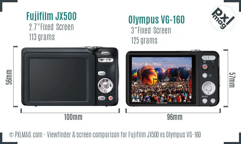 Fujifilm JX500 vs Olympus VG-160 Screen and Viewfinder comparison
