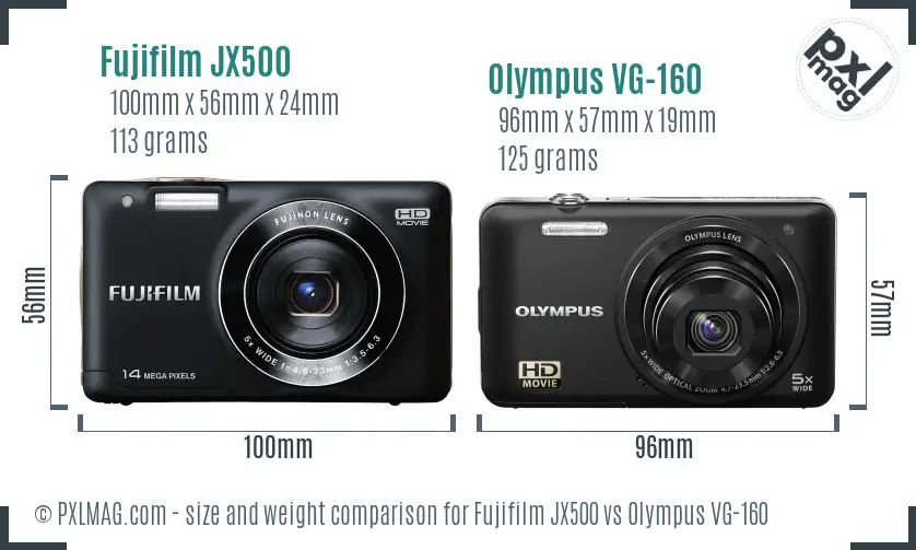 Fujifilm JX500 vs Olympus VG-160 size comparison