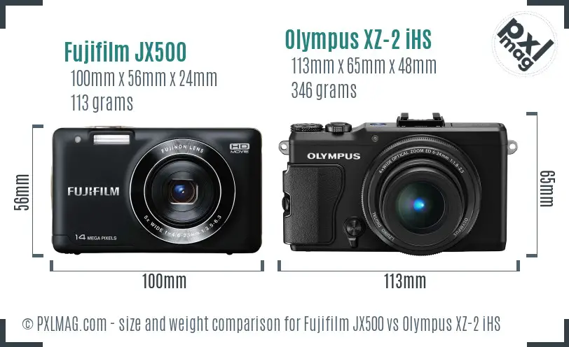 Fujifilm JX500 vs Olympus XZ-2 iHS size comparison