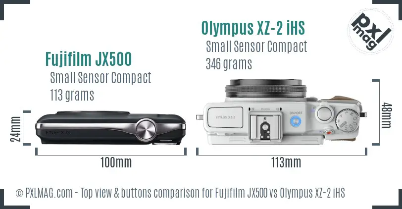 Fujifilm JX500 vs Olympus XZ-2 iHS top view buttons comparison