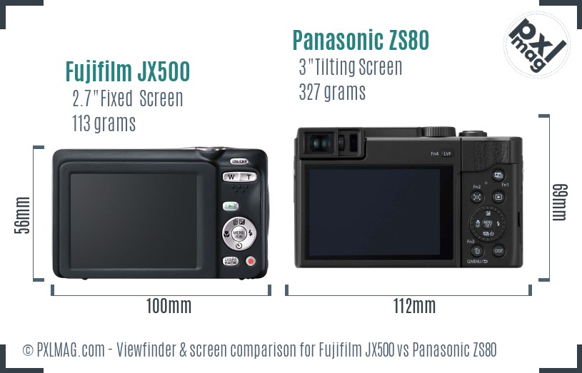 Fujifilm JX500 vs Panasonic ZS80 Screen and Viewfinder comparison