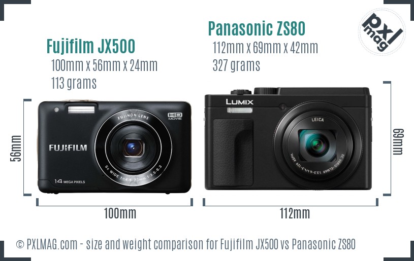 Fujifilm JX500 vs Panasonic ZS80 size comparison